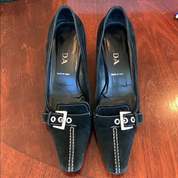 Prada Shoes - Vintage black suede PRADA kitten heels